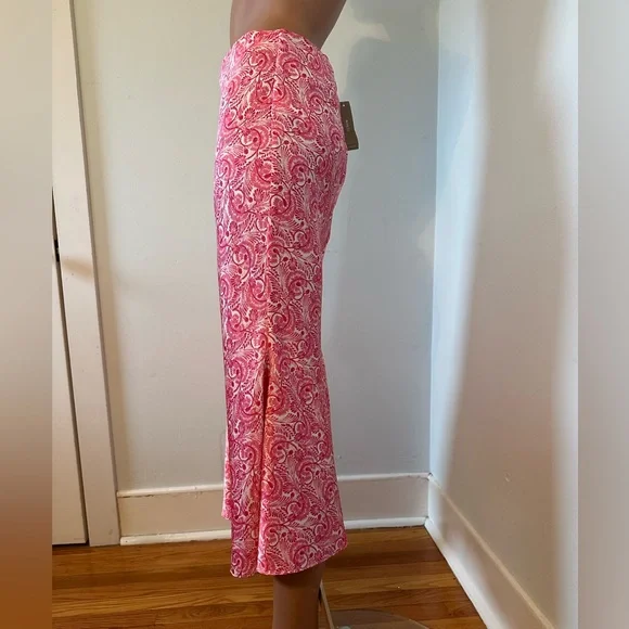 J. Crew Pink and White Paisley Satin Midi Skirt. NWT - Picture 3 of 6
